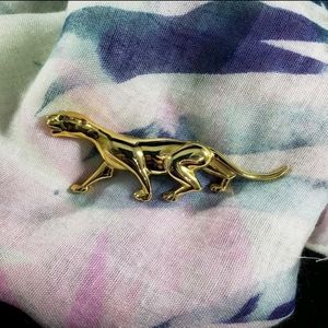 Vintage Nina Ricci Gold Tone Pin Of Cougar With Crystal Eye